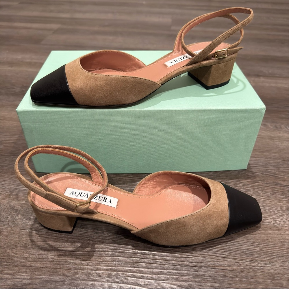 Aquazzura French Flirt Pump 35mm Suede Alpaca Black Flats